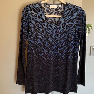 Belle by Kim Gravel Blue and Black Animal Print Top